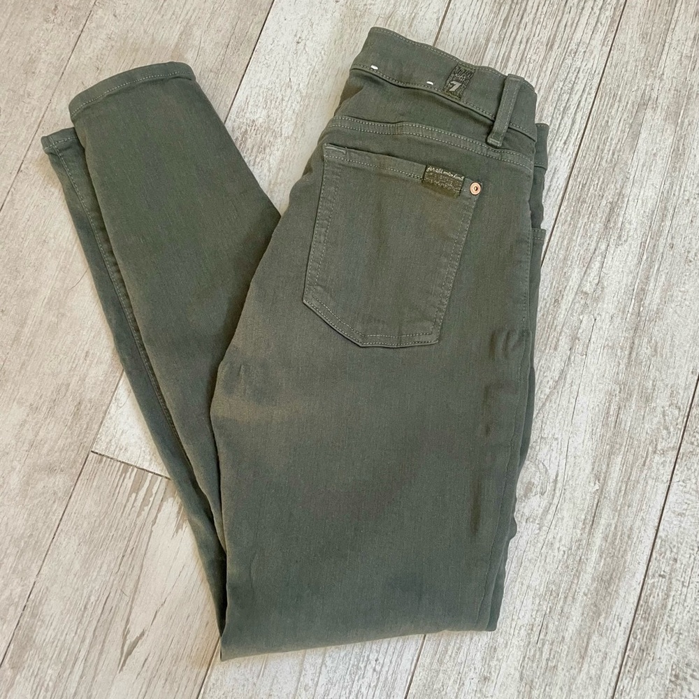 7 For All Mankind Green Skinny Jeans Stretch Denim Size 27